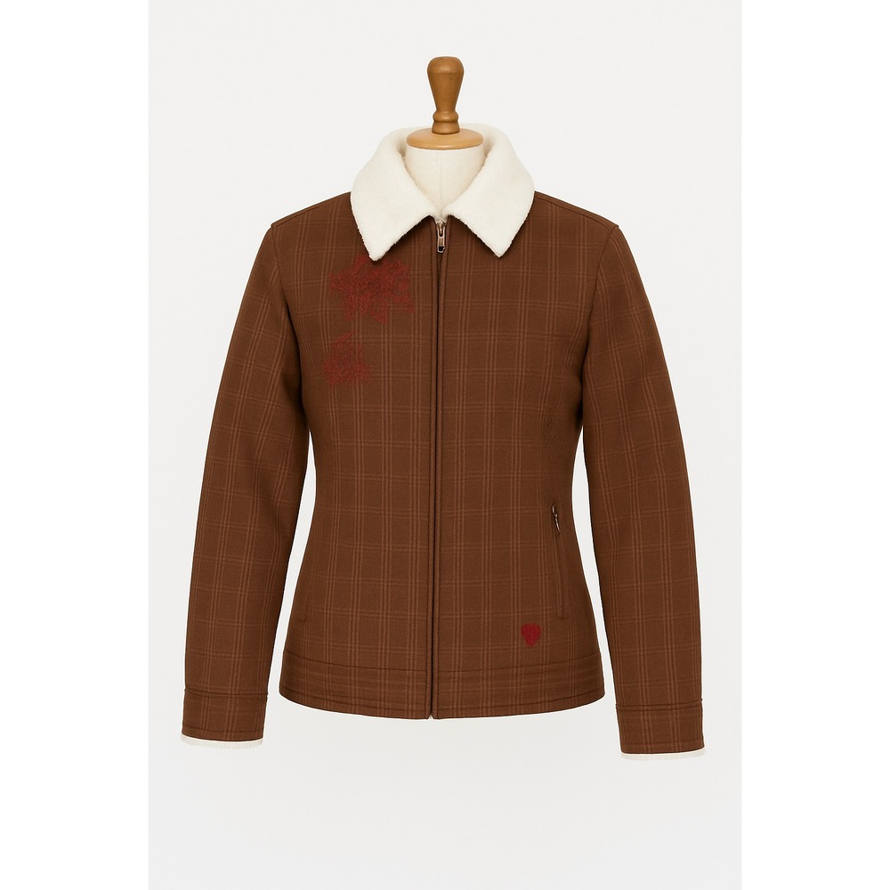 Mountain Headwear Jacket Womens XS Brown Plaid Sherpa Collar Zip Up Embroidered